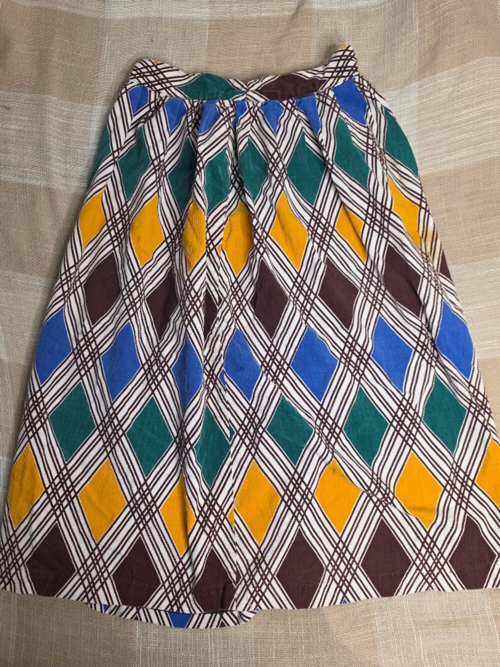 True Vintage Handmade Cottagecore Poetcore Geometric Colorful Corduroy Midi Skir